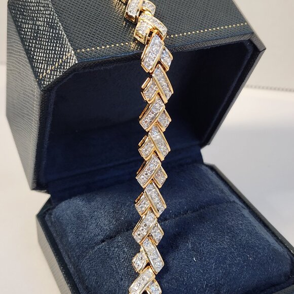 VTG 1992 Ross Simmons Diamond Chevron Tennis Link Bracelet 18K/925 7.5" 20g - Picture 9 of 14